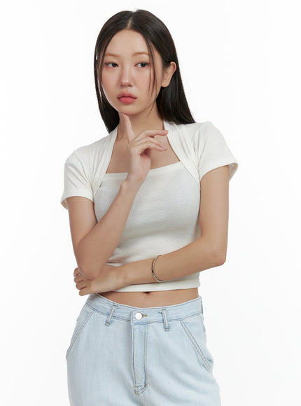 short-sleeve-bolero-crop-top-ol401 / White