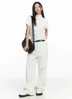 basic-mock-neck-short-sleeve-top-cj507 / White