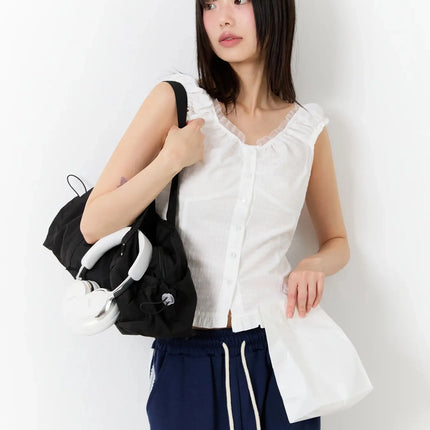 frill-trim-sleeveless-blouse-iu525 / White