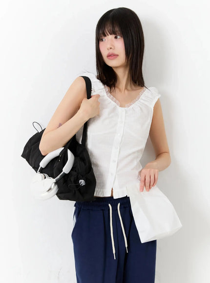 frill-trim-sleeveless-blouse-iu525 / White