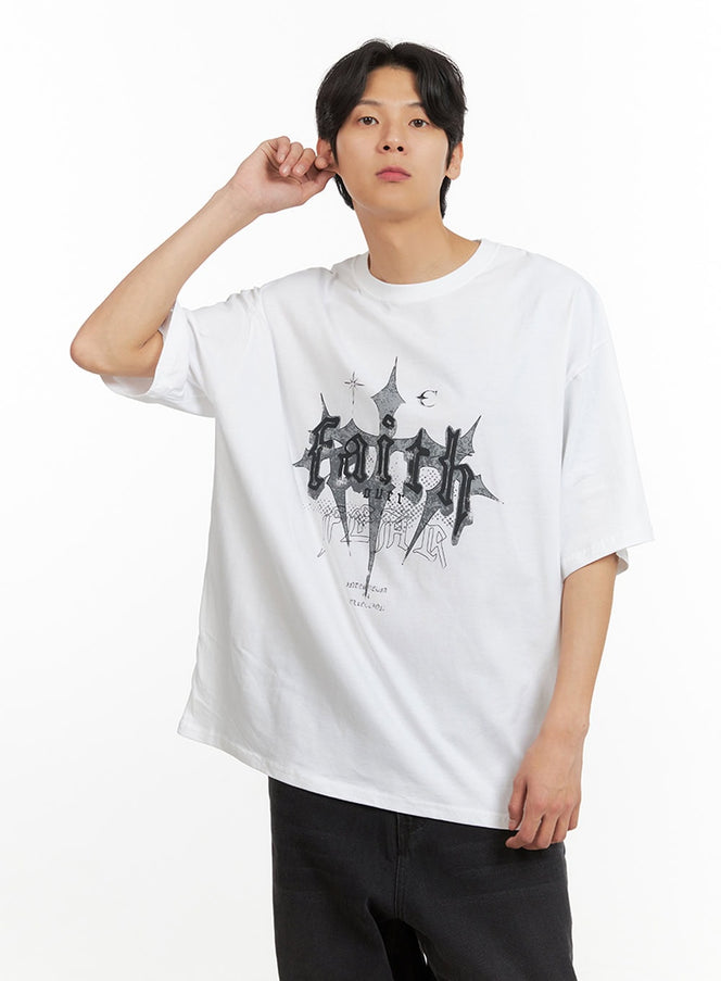 mens-graphic-lettering-cotton-t-shirt-iu405 / White