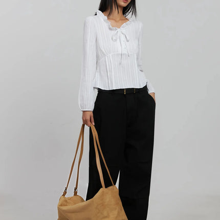 frill-striped-blouse-ij509 / White