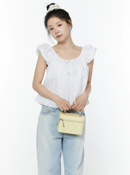 puff-sleeve-tie-front-blouse-iy511 / White