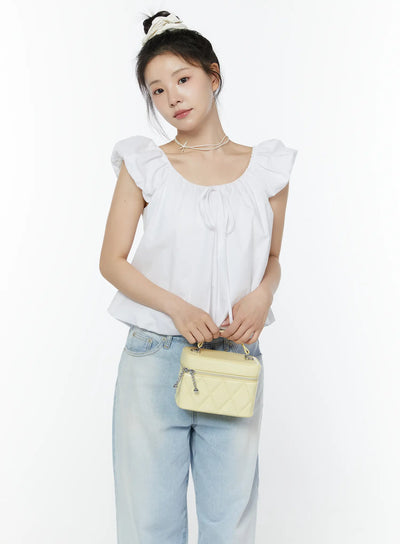 puff-sleeve-tie-front-blouse-iy511 / White
