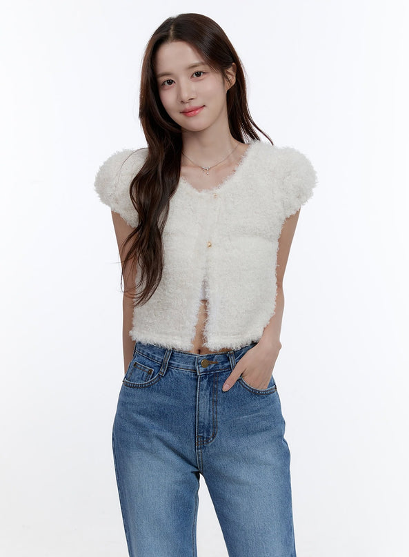 fur-short-sleeve-cardigan-oo407 / White