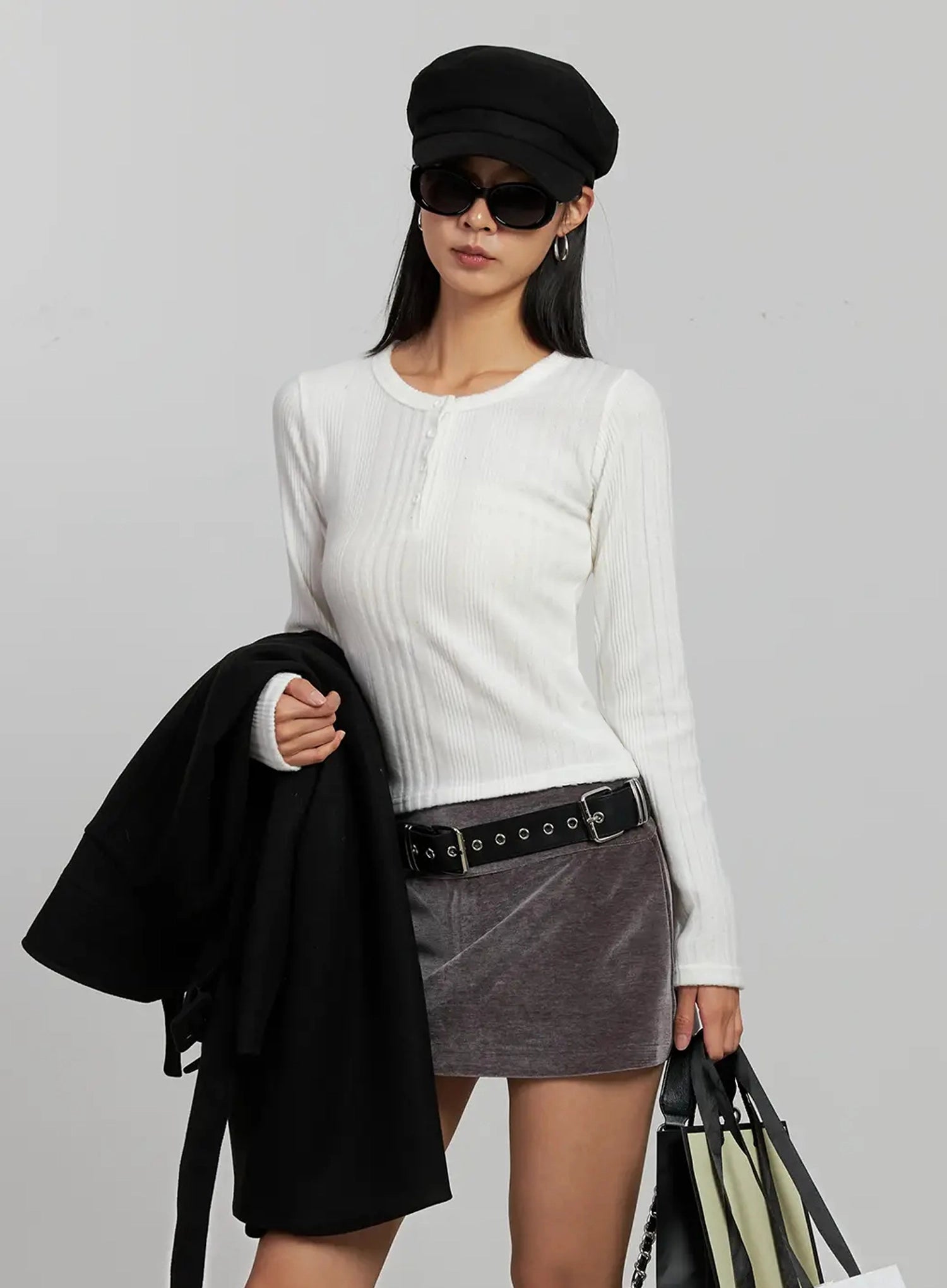 ribbed-henley-long-sleeve-top-ij502 / White