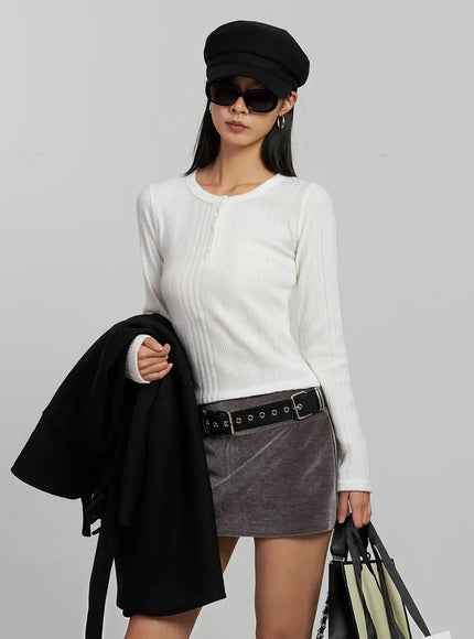 ribbed-henley-long-sleeve-top-ij502 / White