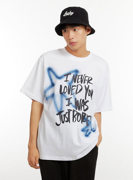 mens-cotton-lettering-oversize-t-shirt-iu427 / White