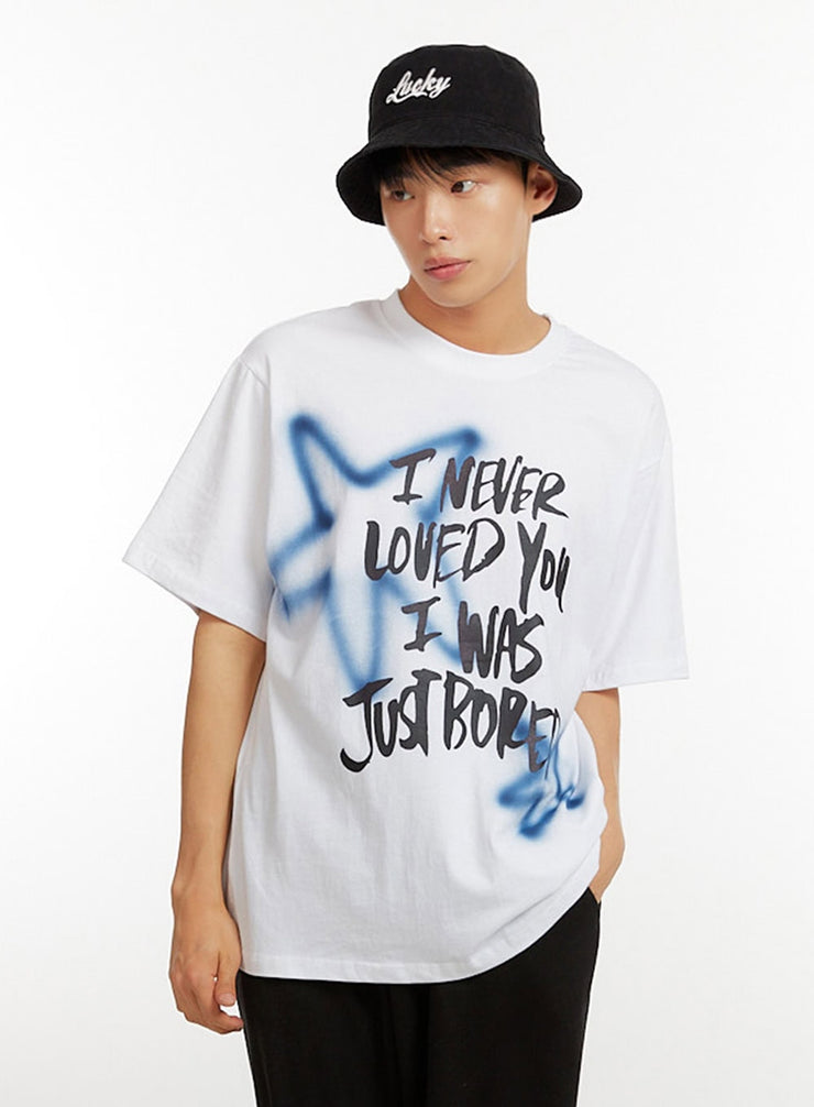 mens-cotton-lettering-oversize-t-shirt-iu427 / White