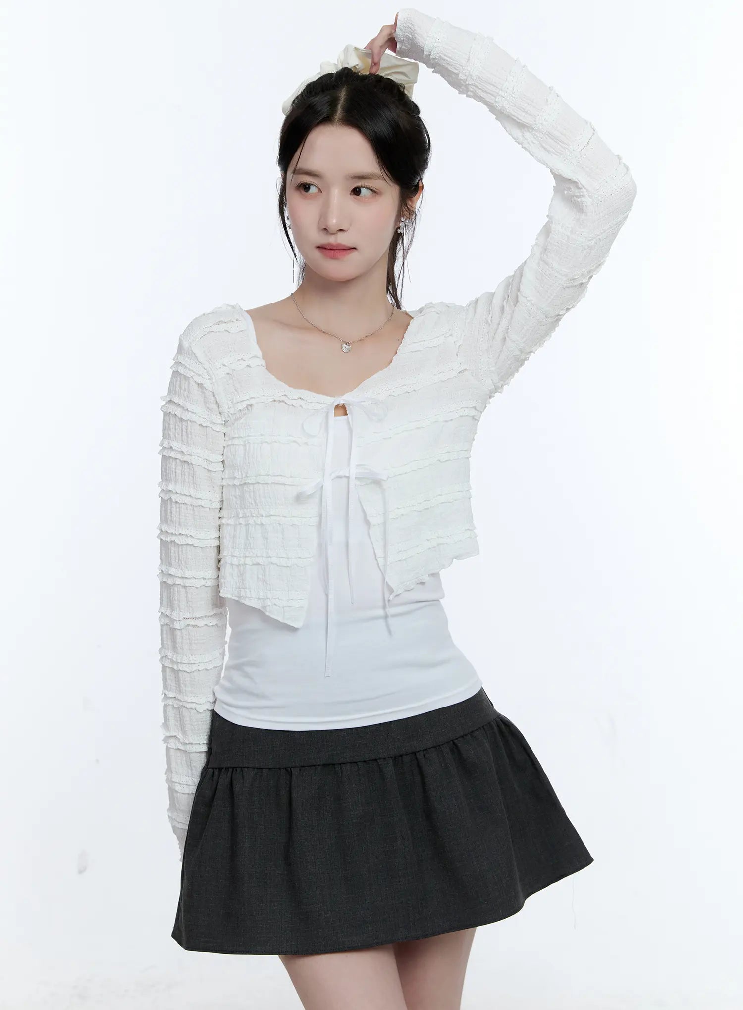 elegant-sheer-frill-ribbon-cardigan-cg514 / White