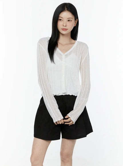sheer-v-neck-cardigan-iu505 / White