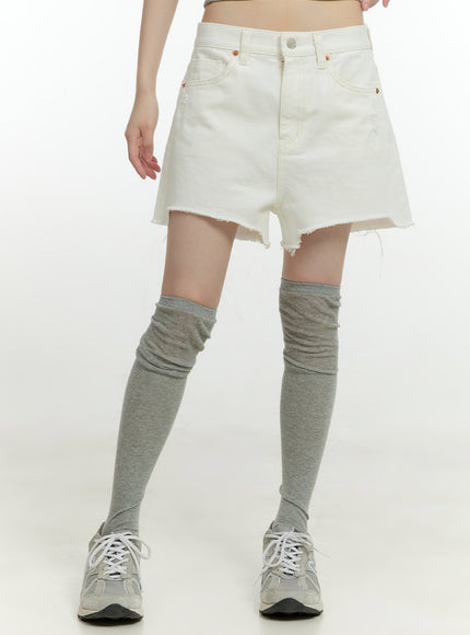 destroyed-hem-wide-fit-cotton-shorts-cg401 / White