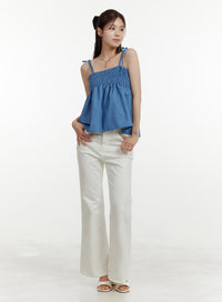 solid-loose-fit-cotton-pants-oy409 / White