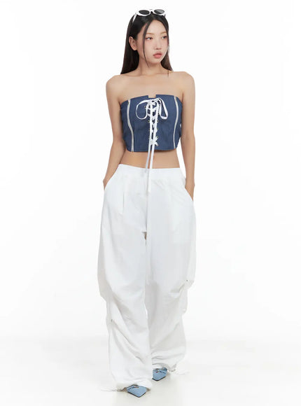 pintuck-rivet-wide-leg-joggers-cl508 / White