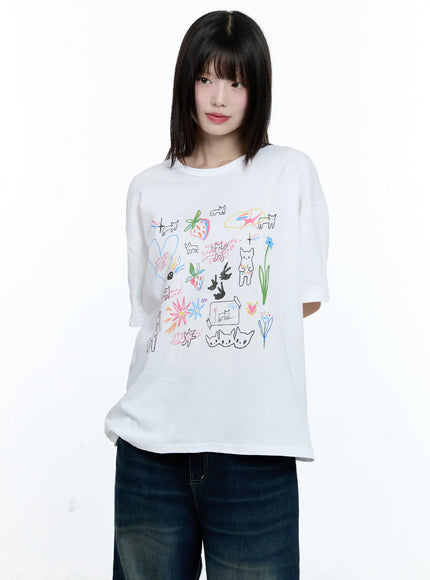 kitty-doodle-graphic-tee-cg511 / White