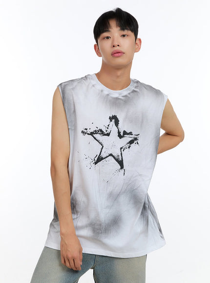 mens-star-graphic-tank-top-ig416 / White