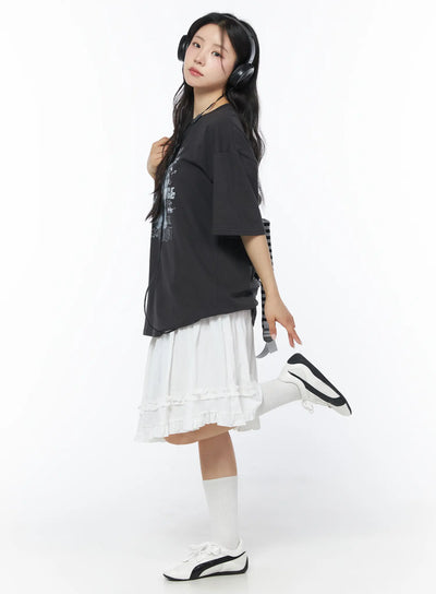 asymmetric-frill-trim-midi-skirt-cd805 / White