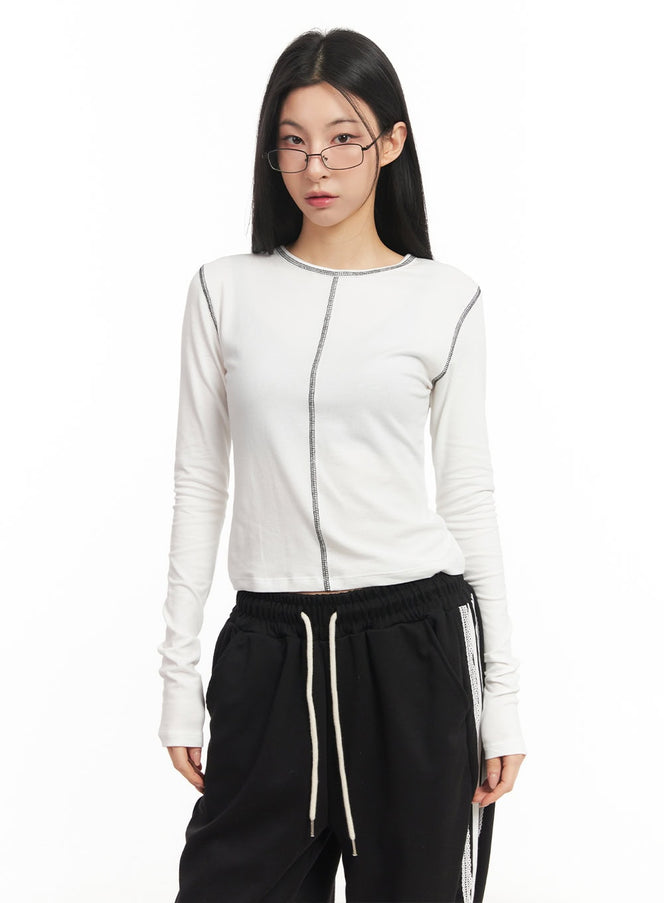 stitched-long-sleeve-crop-top-cm504 / White