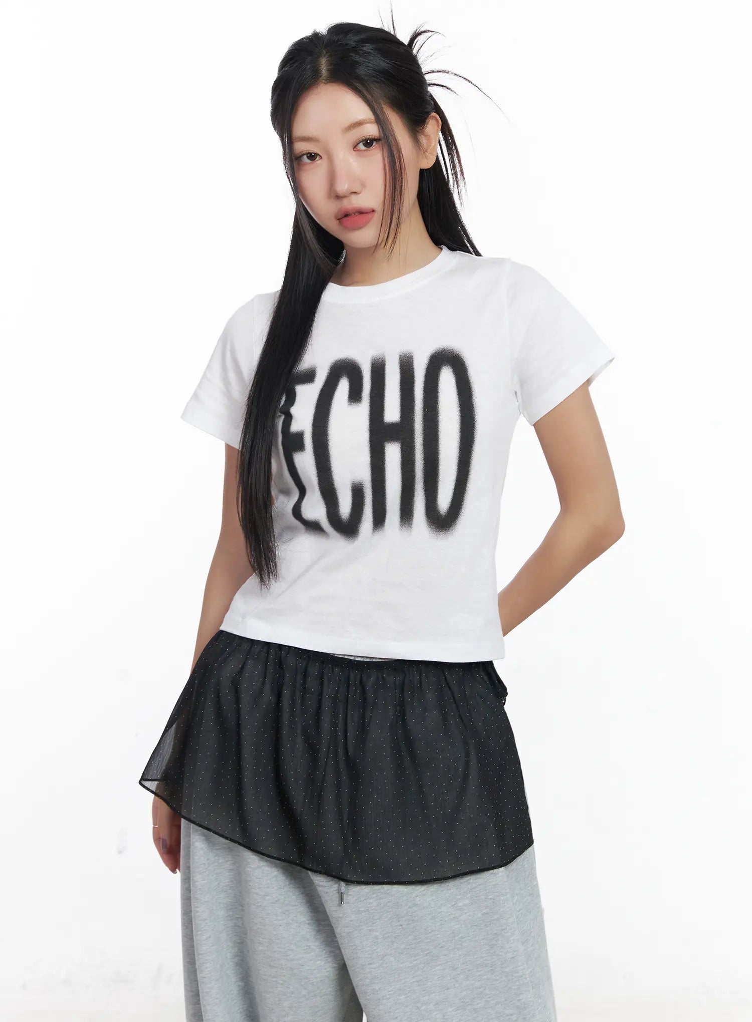 echo-lettering-crop-tee-cj530 / White