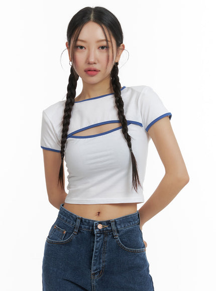 color-block-cutout-crop-tee-om428 / White