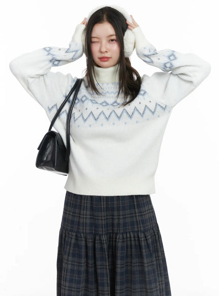patterned-turtleneck-sweater-cj507 / White