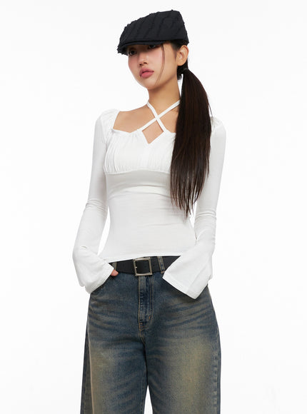 chic-cross-strap-long-sleeve-tee-ig528 / White