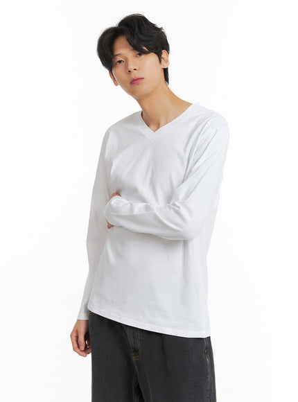 mens-basic-v-neck-long-sleeve-t-shirt-ia401 / White