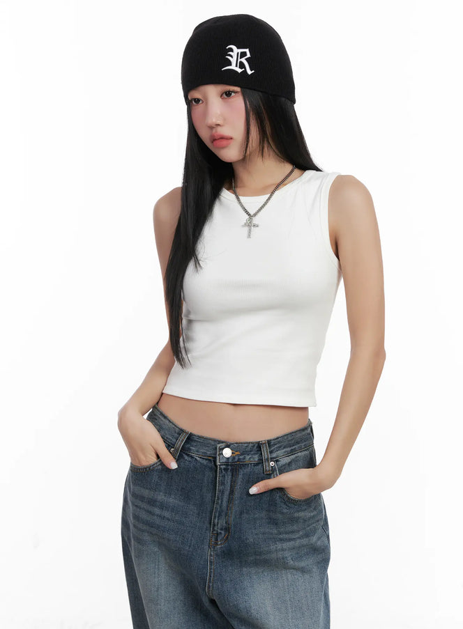 basic-ribbed-crop-tank-top-cn528 / White