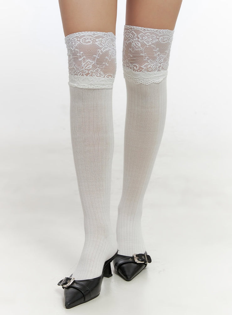 lace-knee-high-socks-cn427 / White