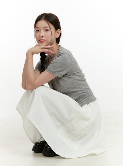 cargo-chic-cotton-midi-skirt-ol424 / White