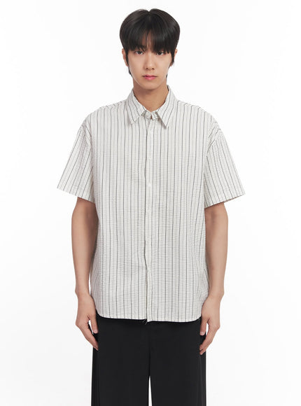 mens-striped-loose-fit-collared-shirt-ia510 / White