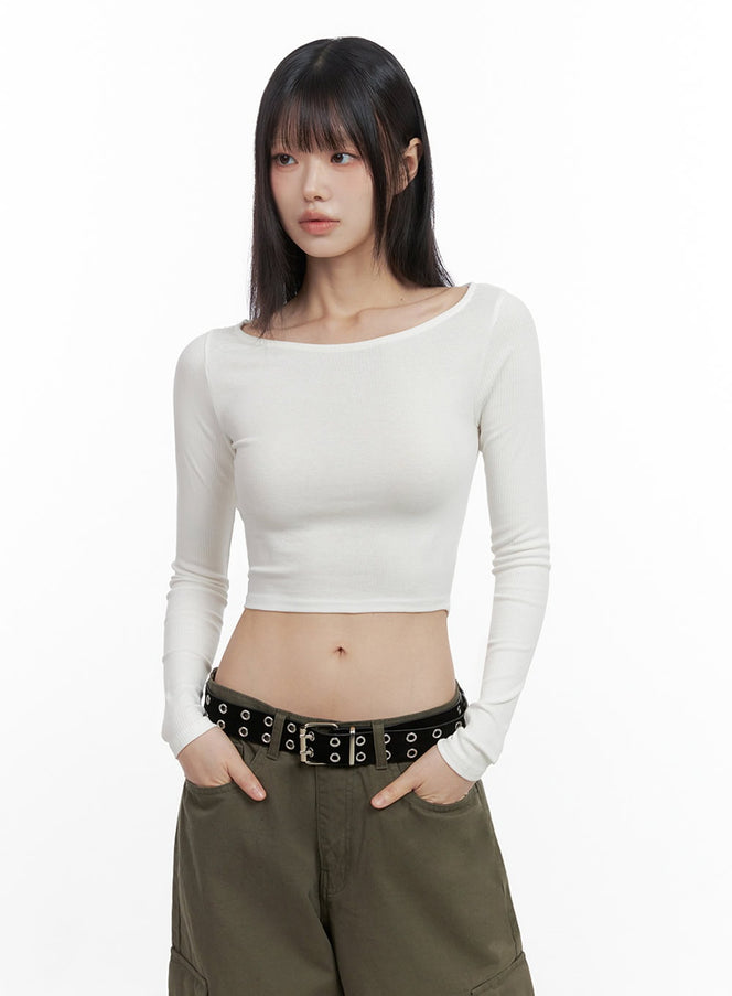 long-sleeve-slim-crop-top-io430 / White