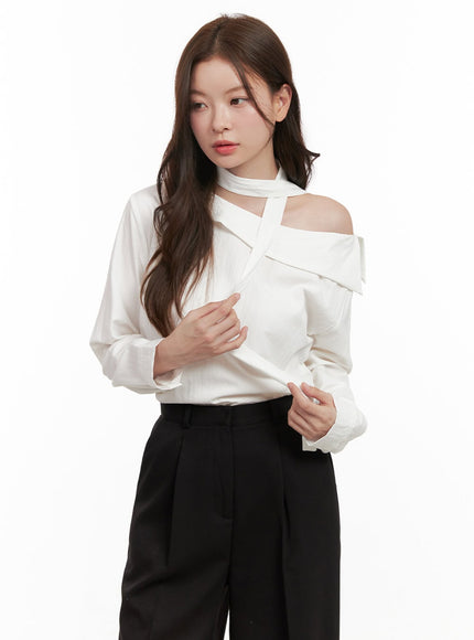 asymmetric-elegance-one-shoulder-blouse-od403 / White