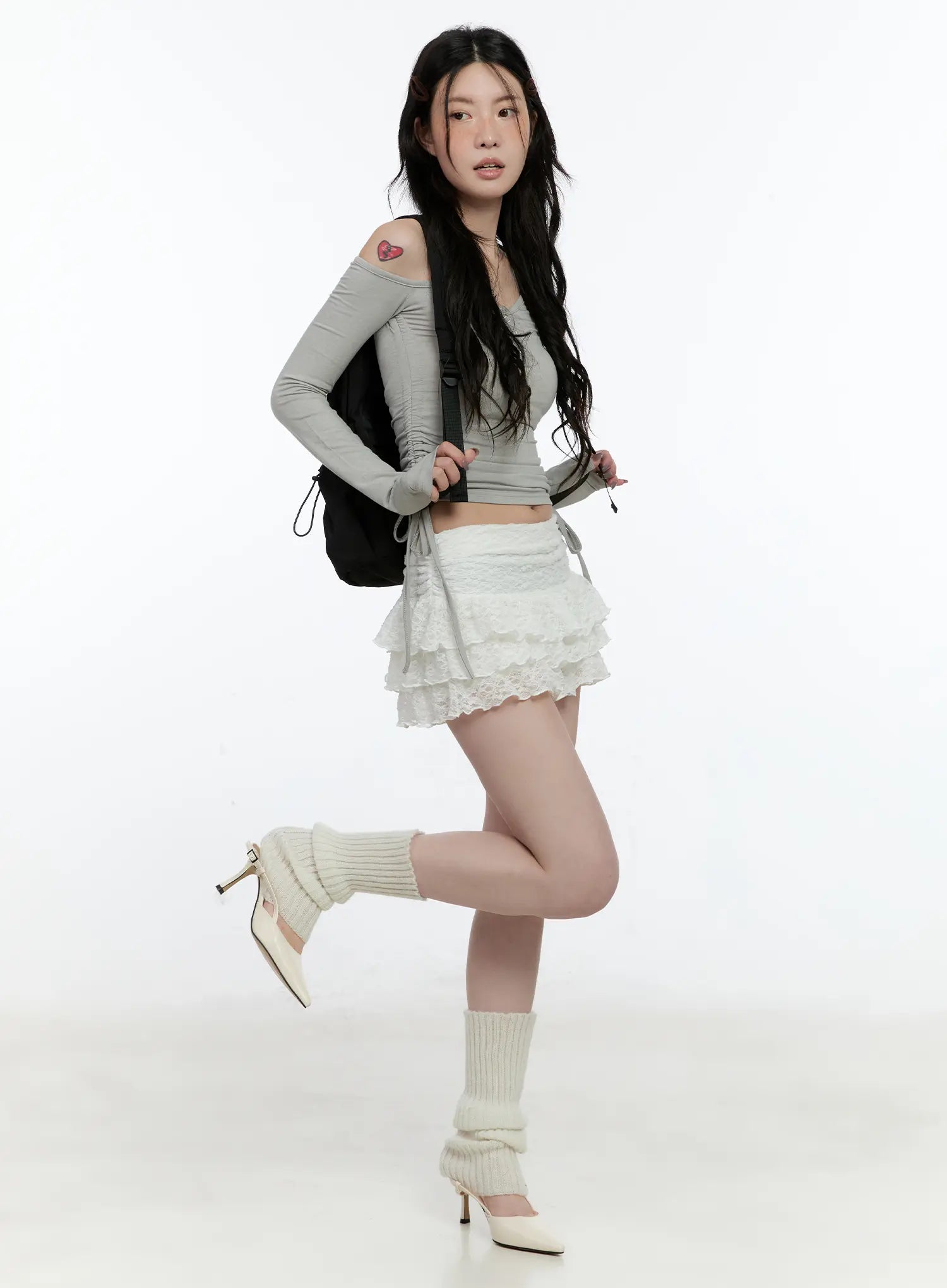 Lace Ruffle Mini Skirt CN517 - Feminine style | LEWKIN Lace Ruffle Mini Skirt CN517 - Feminine style | LEWKIN