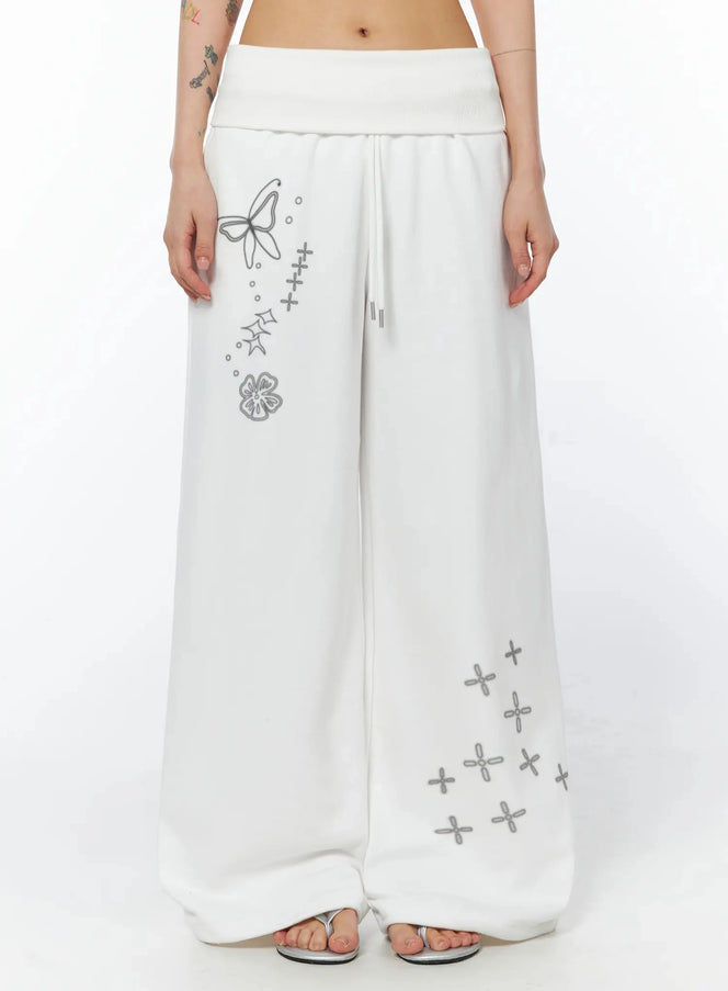 graphic-print-wide-leg-sweatpants-iu508 / White
