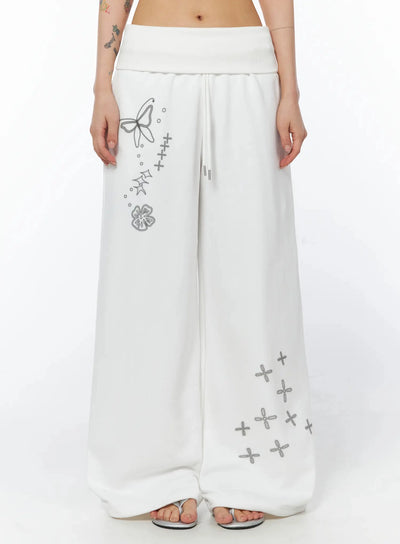 graphic-print-wide-leg-sweatpants-iu508 / White