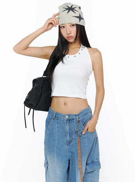 minimalist-studded-halter-tank-top-cu515 / White