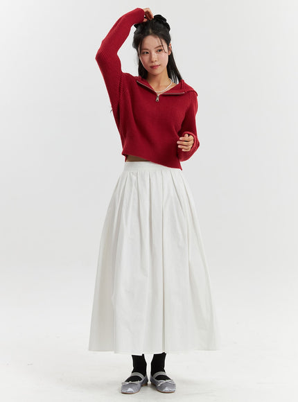 solid-waist-banding-maxi-skirt-od320 / White