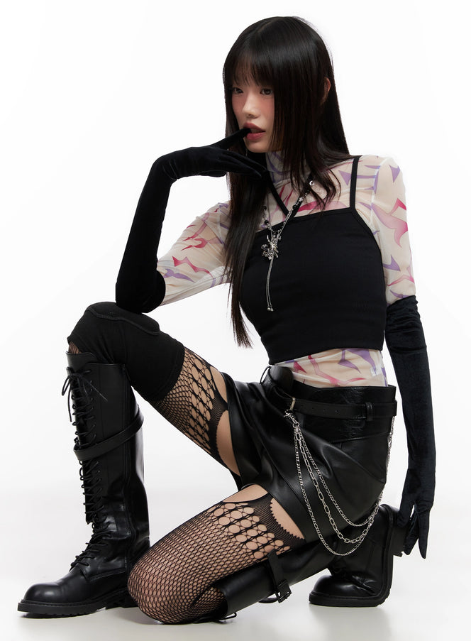 demon-print-mesh-turtleneck-in503 / White