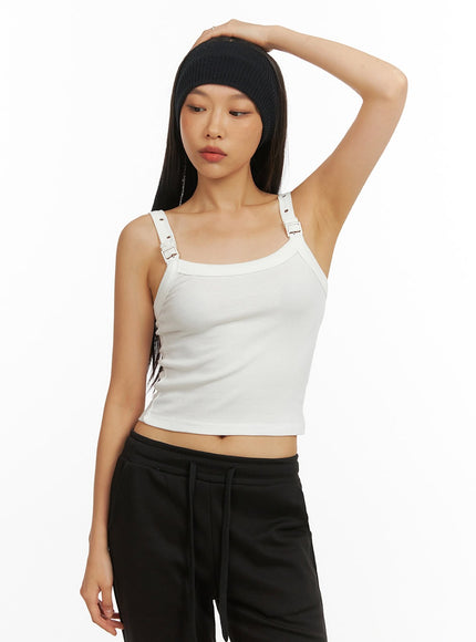 buckle-strap-crop-sleeveless-top-iy422 / White