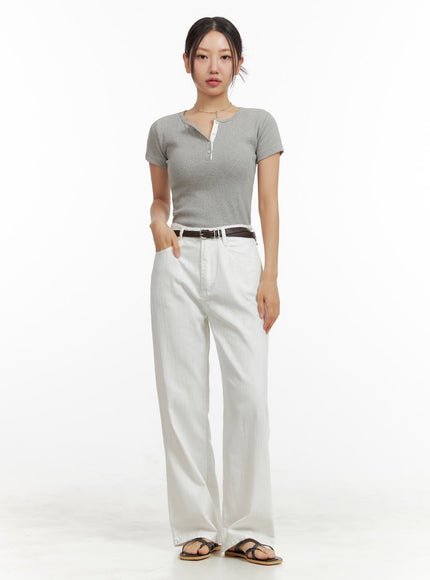 solid-summer-straight-fit-pants-ou411 / White