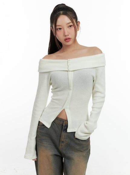 buttoned-off-shoulder-blouse-cn412 / White