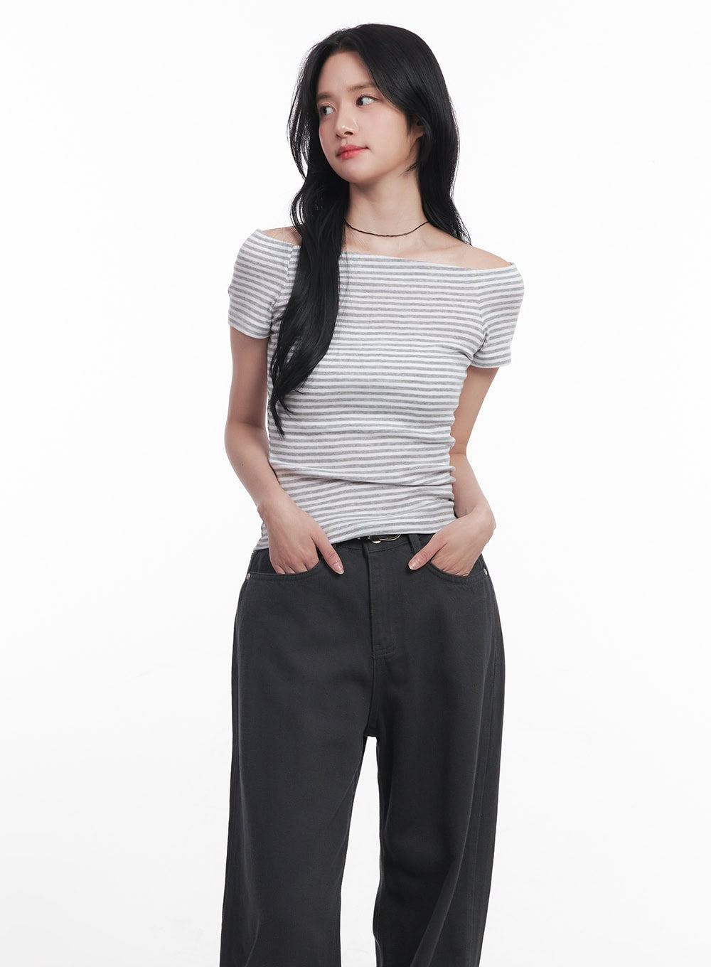 stripe-off-shoulder-top-cy526 / White