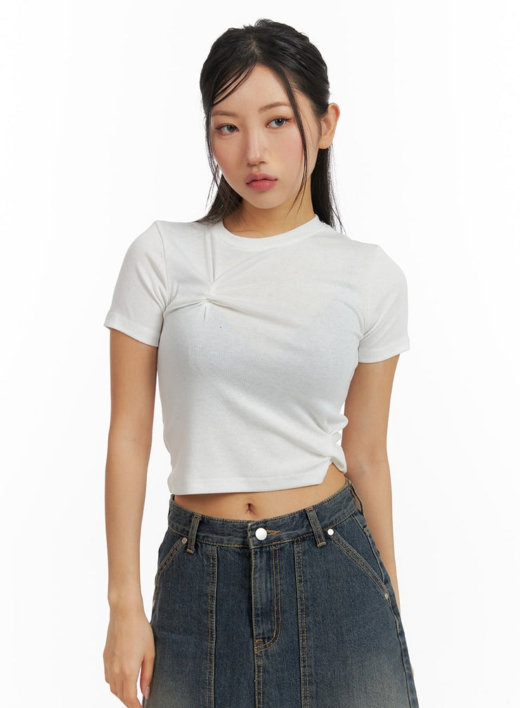 round-neck-asymmetrical-hem-short-sleeve-tee-cm408 / White