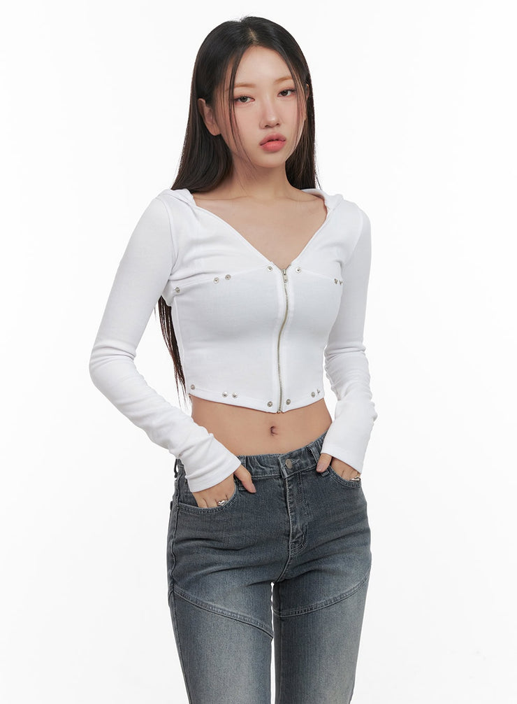 slim-fit-hooded-crop-top-cd416 / White