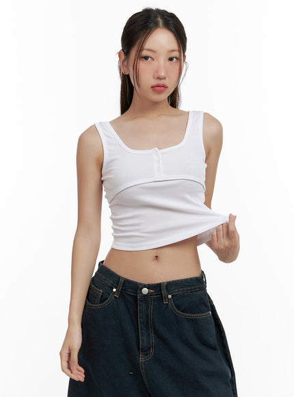 square-neck-buttoned-crop-tank-top-cl431 / White