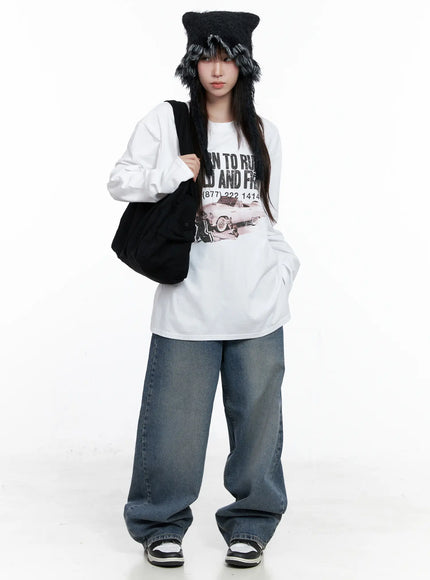 oversized-vintage-print-long-sleeve-tee-co520 / White