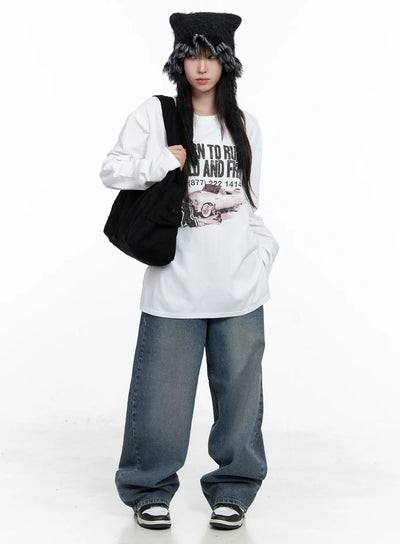 oversized-vintage-print-long-sleeve-tee-co520 / White