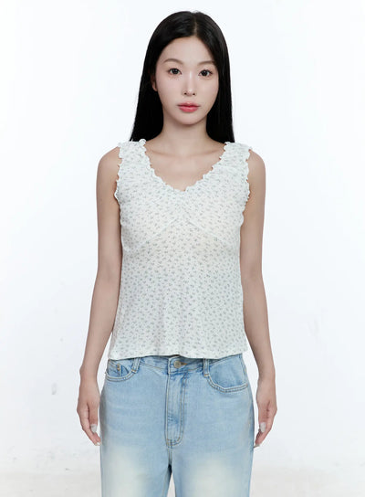 ruffle-v-neck-sleeveless-top-cg512 / White