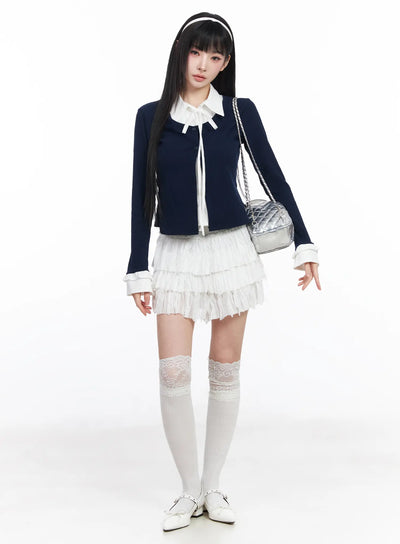 tiered-ruffle-mini-skirt-cf518 / White